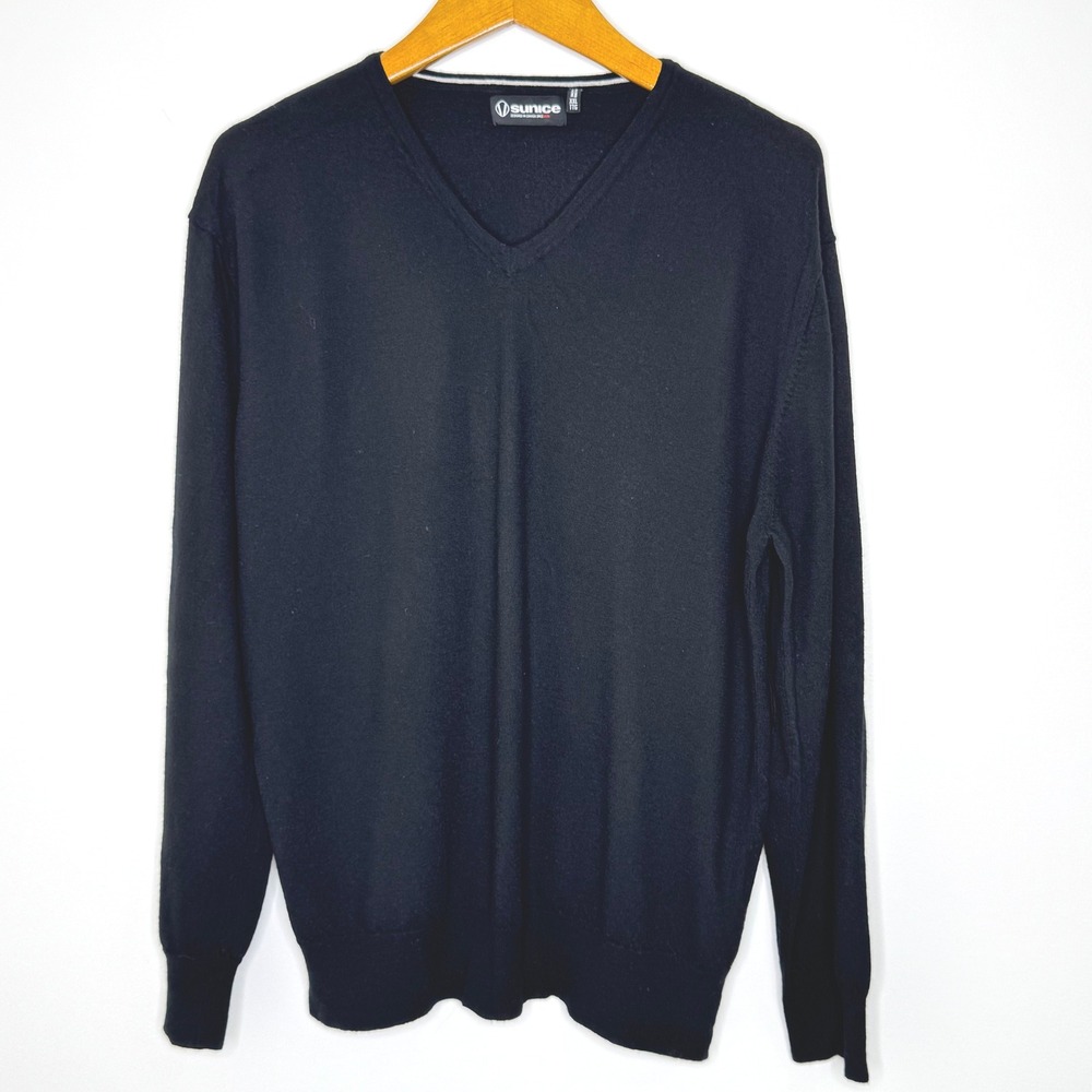 Sunice v neck long sleeve black wool sweater elbow‎ patches Size XXL